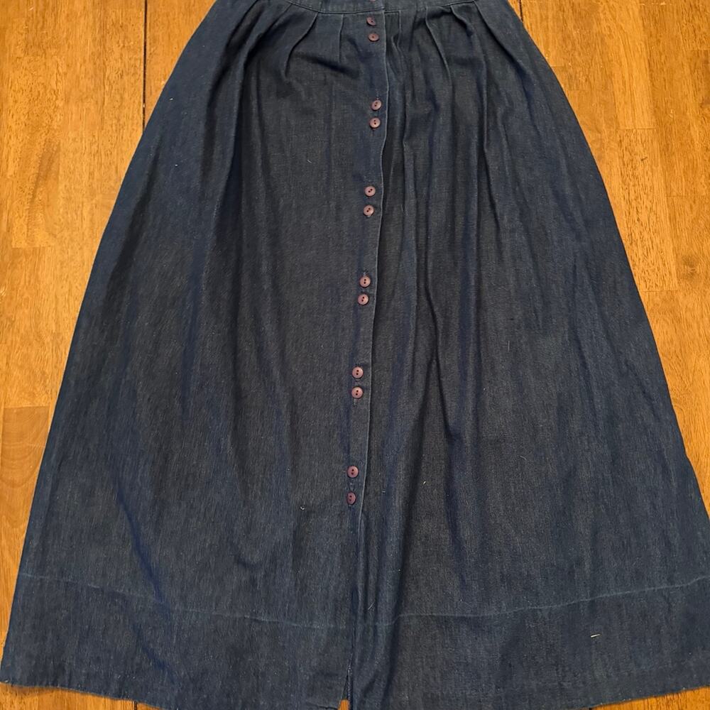 Vintage Pam’s Closet Denim Midi Skirt Button Front Pleated High Waist